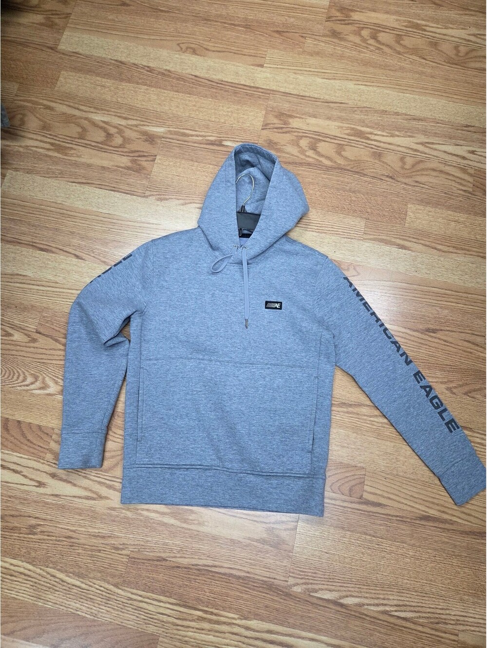 American Eagle Gray Pullover Hoodie with Sleeve Logo XL